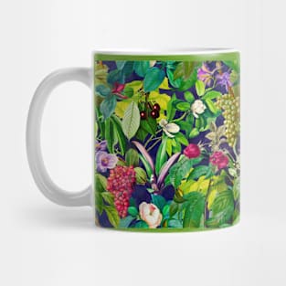 Trendy tropical floral leaves and fruits tropical pattern, botanical illustration, tropical plants, dark blue floral illustration Mug